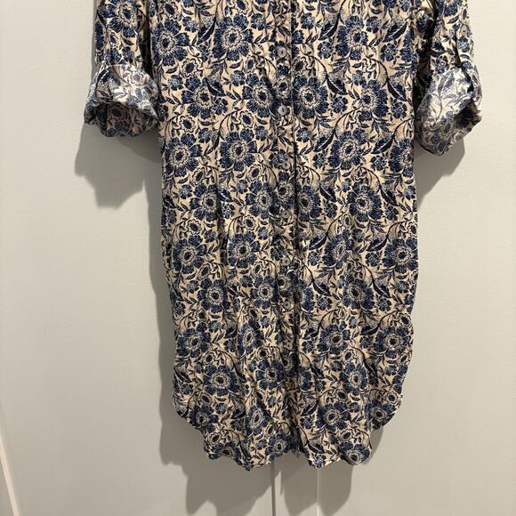 La Mer Luxe Shirt Dress Womens Small Blue Floral Button Up Pockets‎ Rayon Boho - Picture 5 of 15